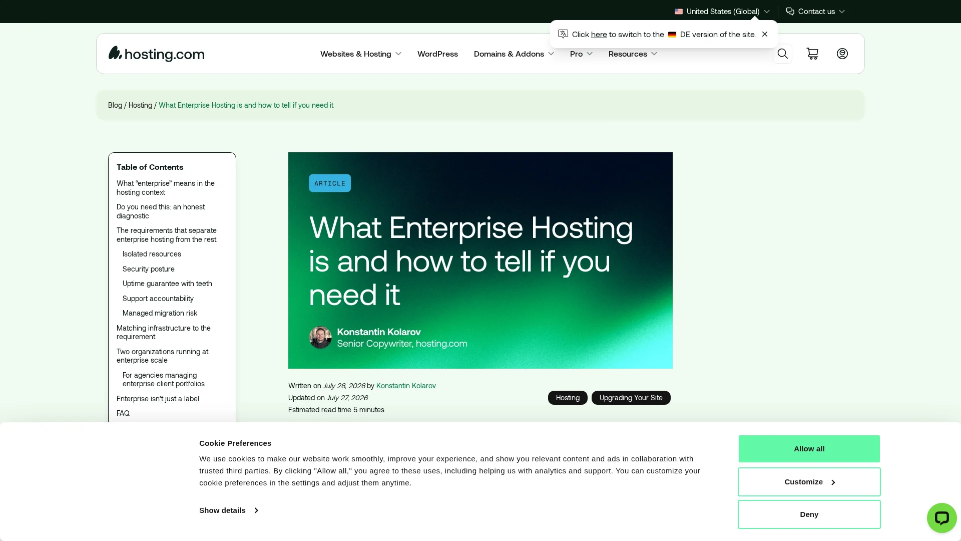 Enterprise hosting