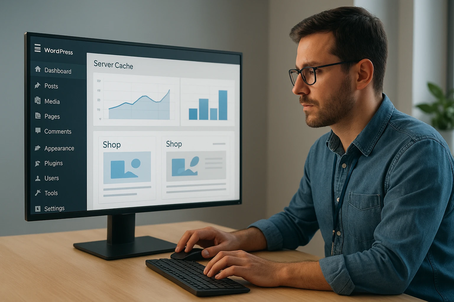 WordPress editor monitoring cached storefront performance dashboard