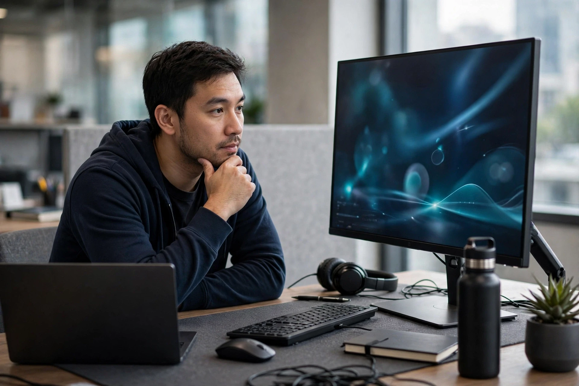 Developer reviewing server diagnostic on monitor