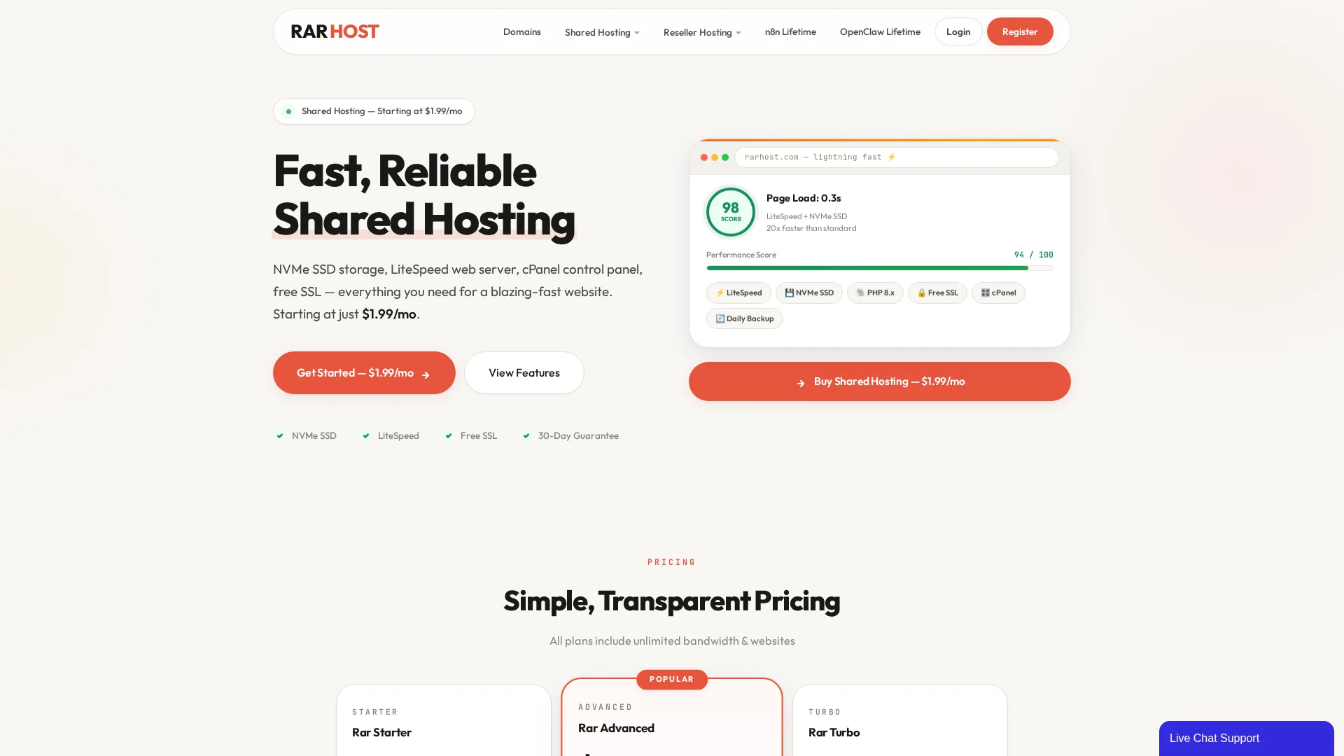 RarHost Shared Hosting