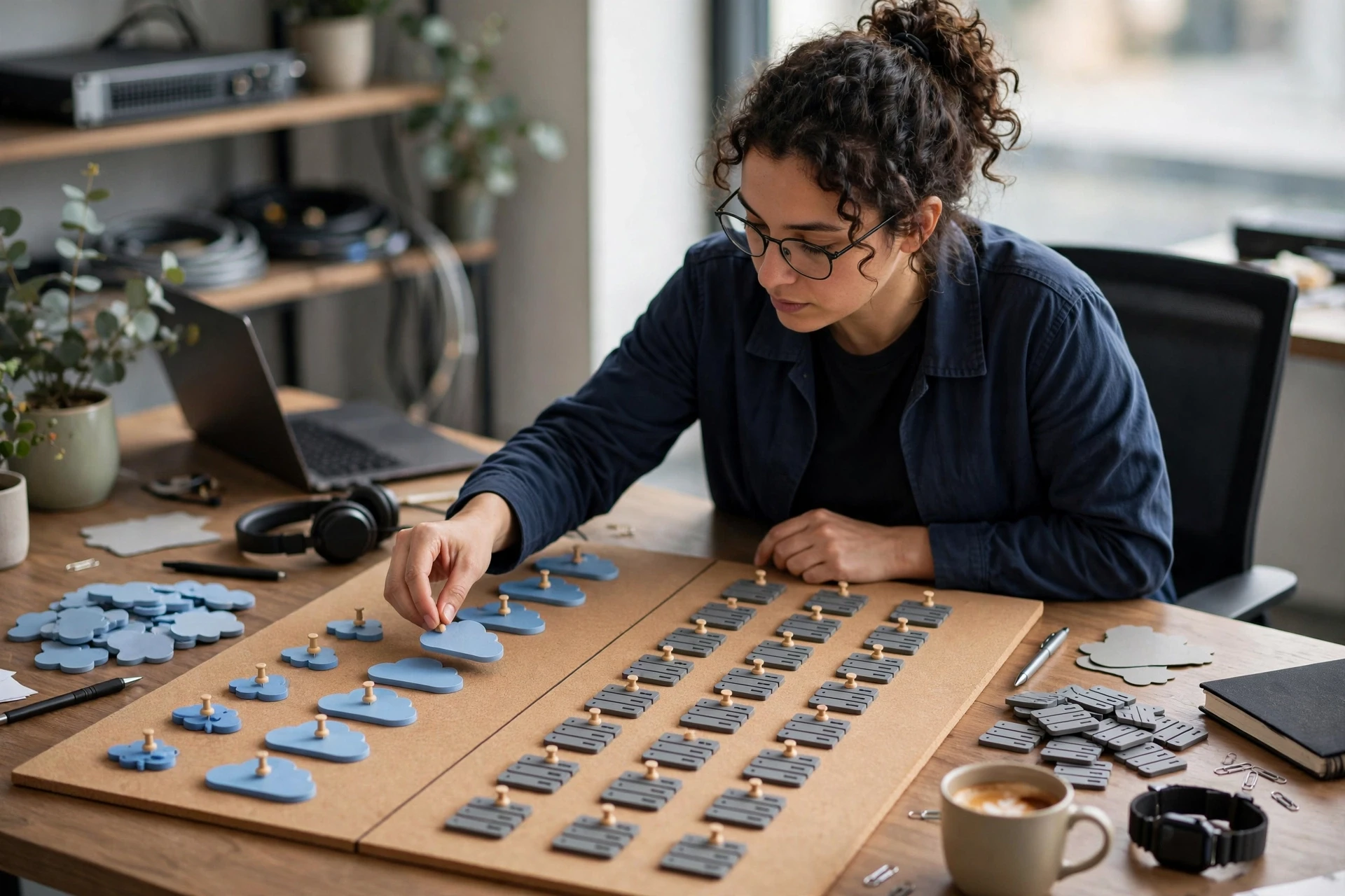 Developer arranging server icons on planning board
