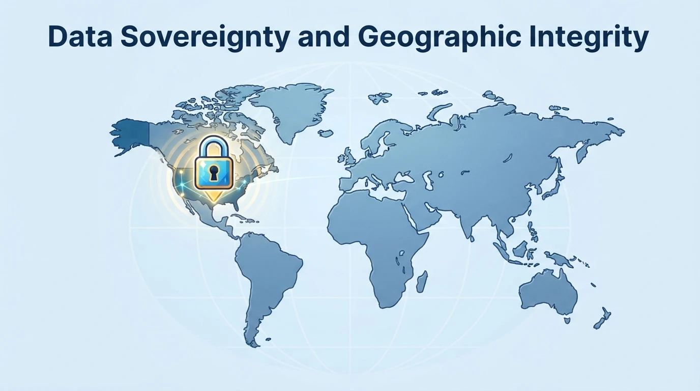 Stylized map highlighting a secure server location