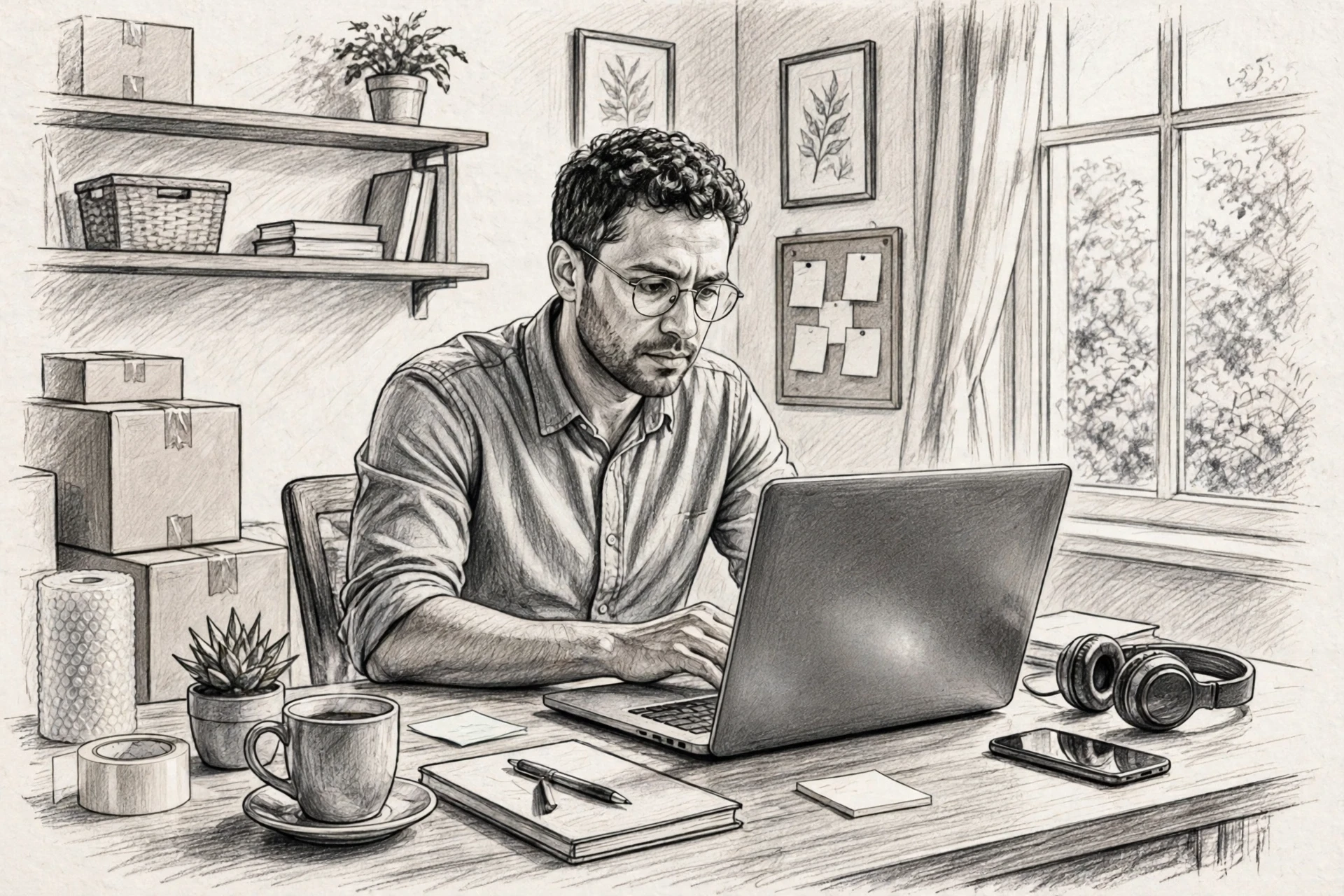 Owner assessing website traffic in bright home office